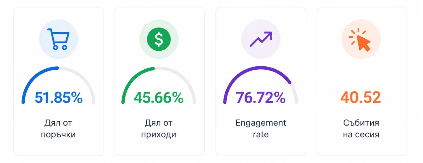 Геймифицираното уравнение генерира 45.66% от всички приходи сред автоматизациите в разглеждания период.