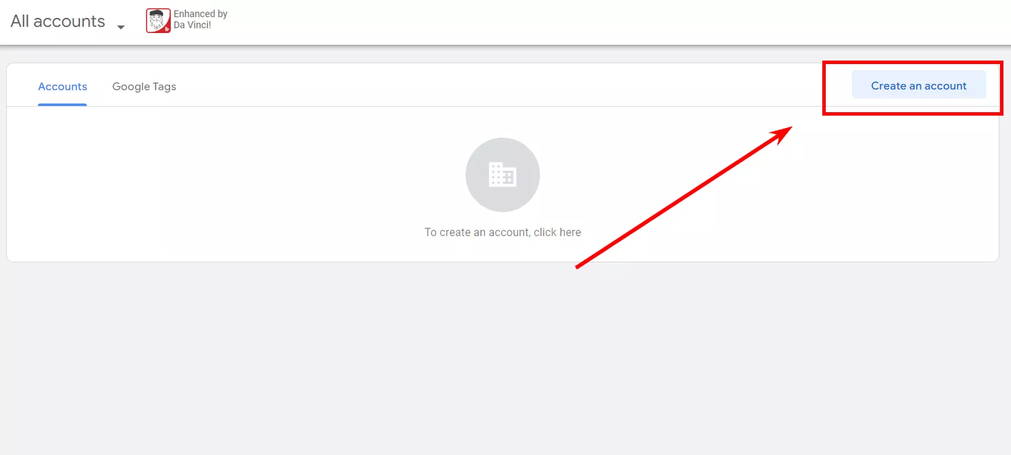 создайте учетную запись GTM