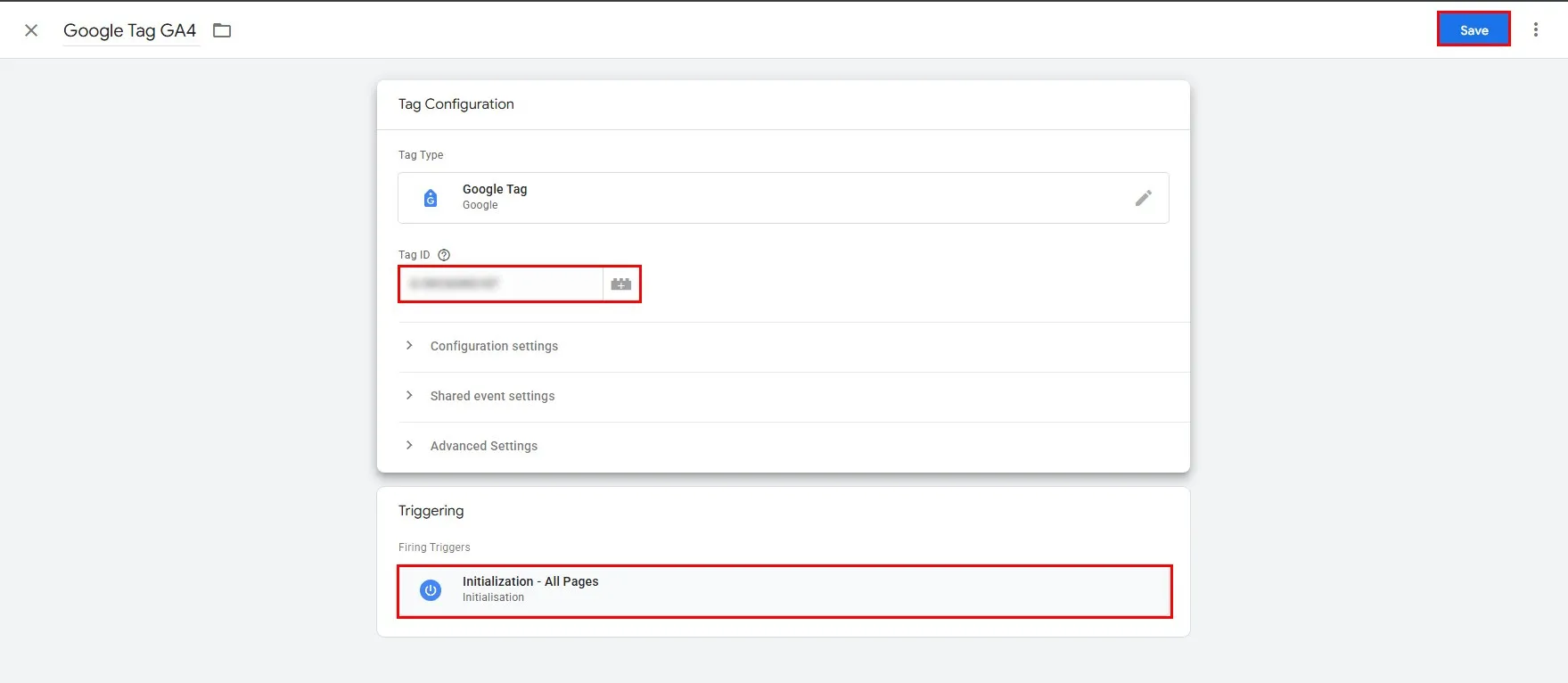 Вставте ID в поле Tag Id