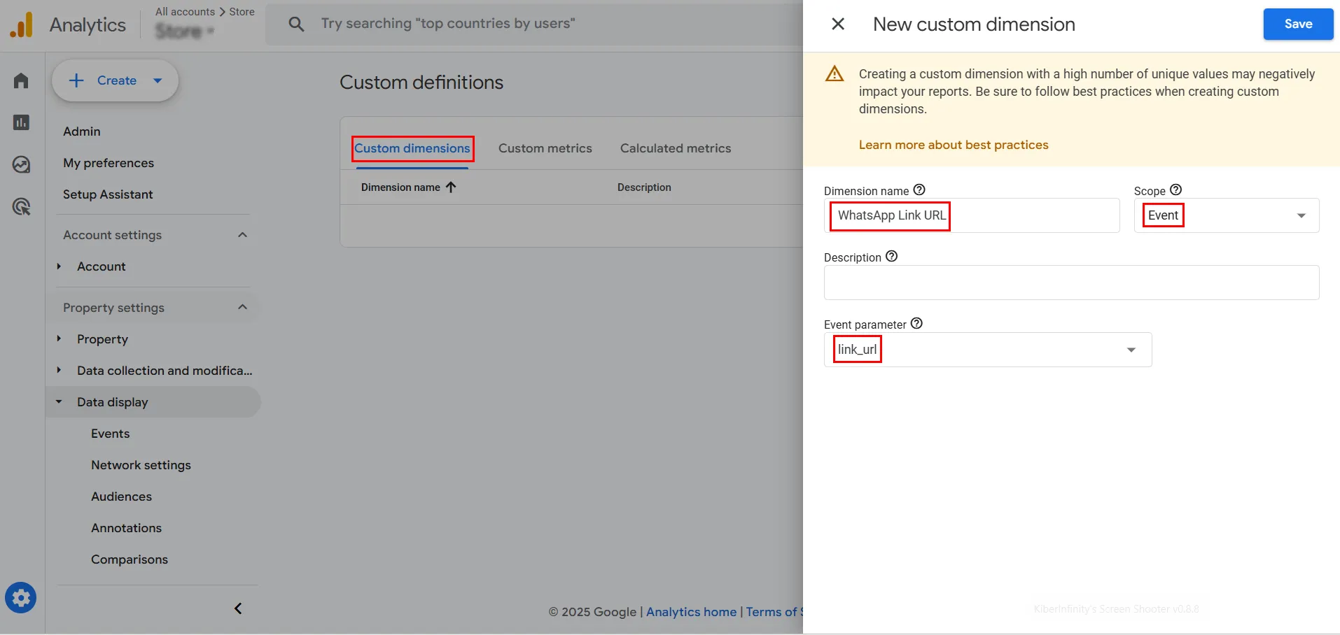 Введіть точну назву параметра, котрий ви передавали з GTM, наприклад, link_url