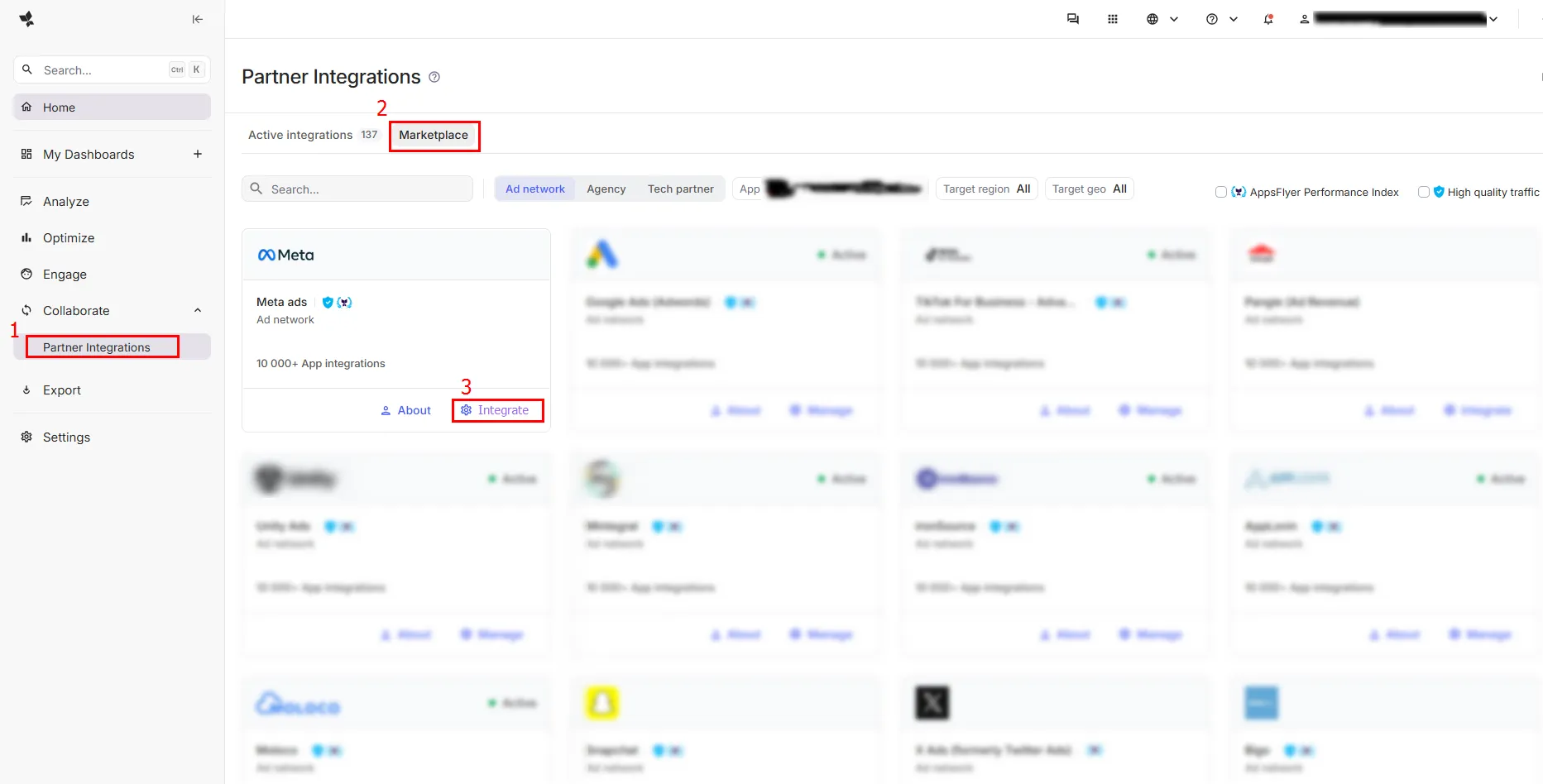 у AppsFlyer використовується розділ Partner Integrations