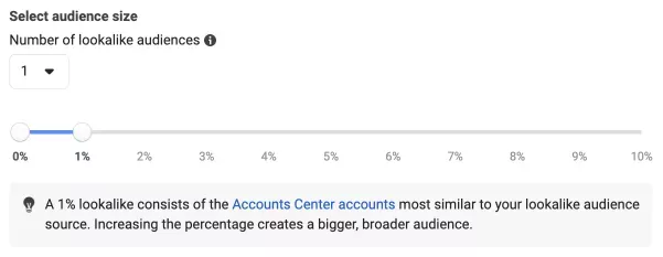 Можете също така да изберете Number of lookalike audiences и да създадете множество аудитории с различни настройки за сходство.