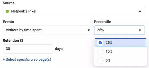 You can choose a percentile of 5%, 10%, or 25%, where 5% represents the smallest but most active audience of users.