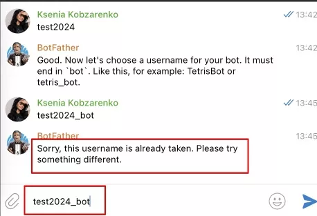 Зауважте, що username не обов’язково має співпадати з name чат-боту. 