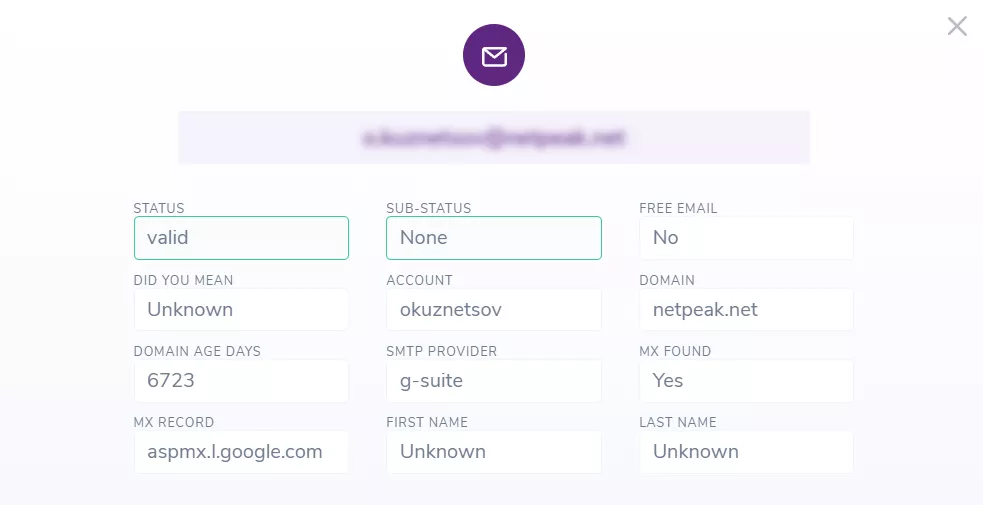Звіт по перевіреному контакту виглядає так.  